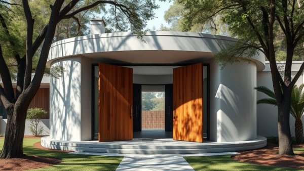 Curved architecture with wood panels in outdoor setting, Horton Plaza architectural history.