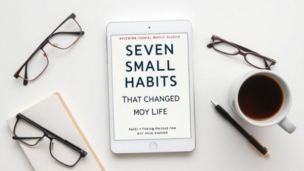Ebook cover with coffee and glasses on a tablet.