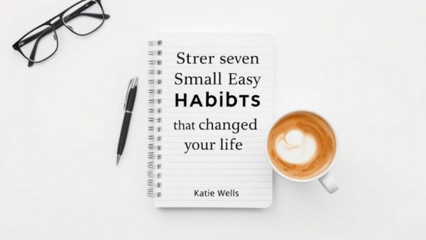 Ebook cover with coffee and glasses titled 'Seven Small Easy Habits that Changed My Life'.