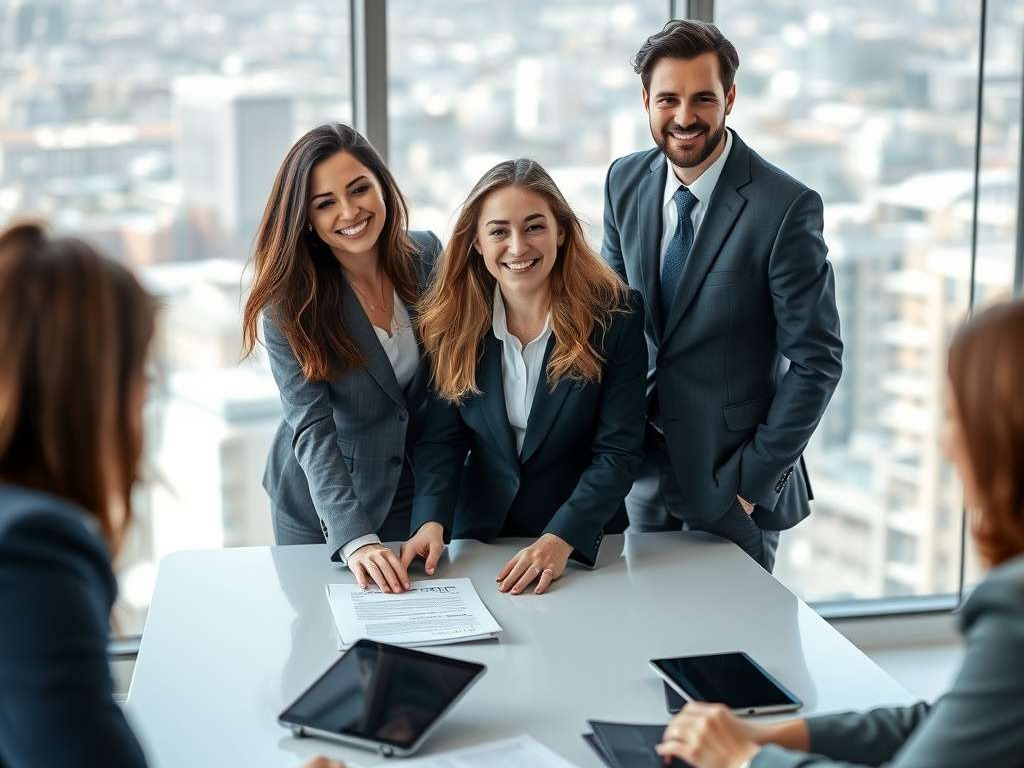Cheerful business team with 'Get Ready Marketing' text, reflecting types of reputation management.