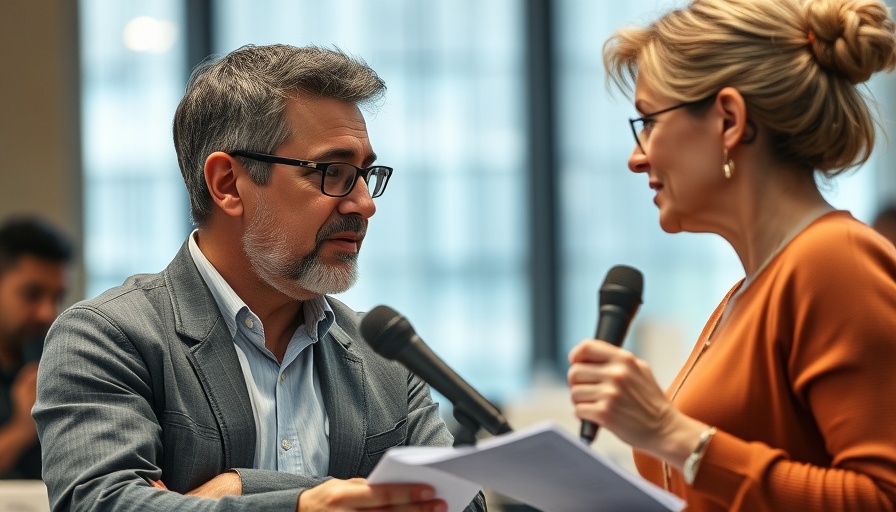 San Diego county election news: Man and woman in discussion at event.