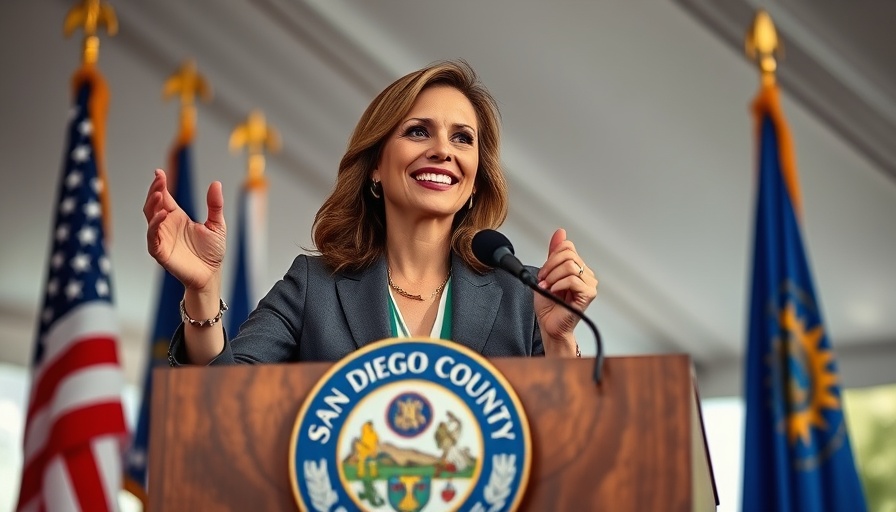 Democrat Control of County Government in San Diego event with female speaker at podium.