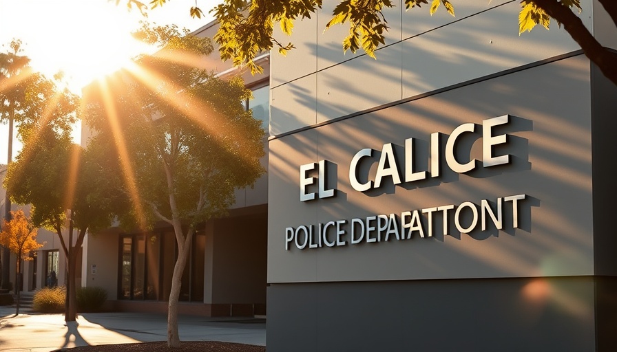 Sunlit El Cajon Police Department sign with tree shadows.
