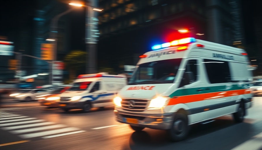 Blurred ambulance with flashing lights during night in Chula Vista.