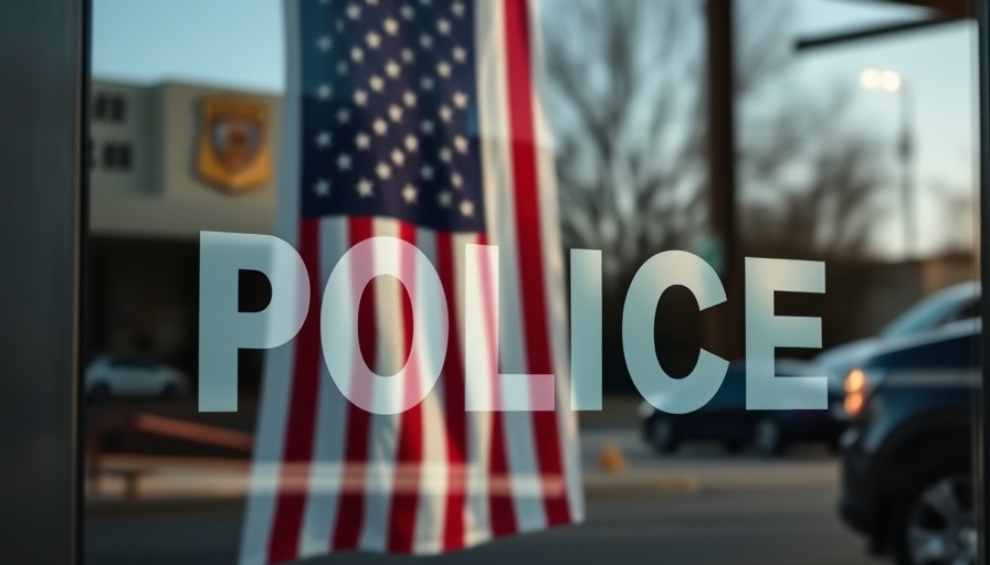 Reflected American flag on El Cajon police station glass door.