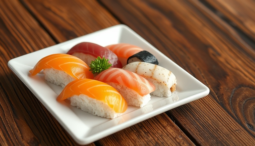 Nigiri sushi assortment from Sugarfish Sushi San Diego on white plate