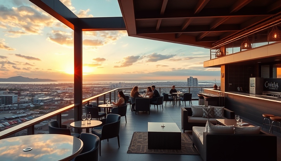 San Diego rooftop bar with a sunset view, elegant setting.