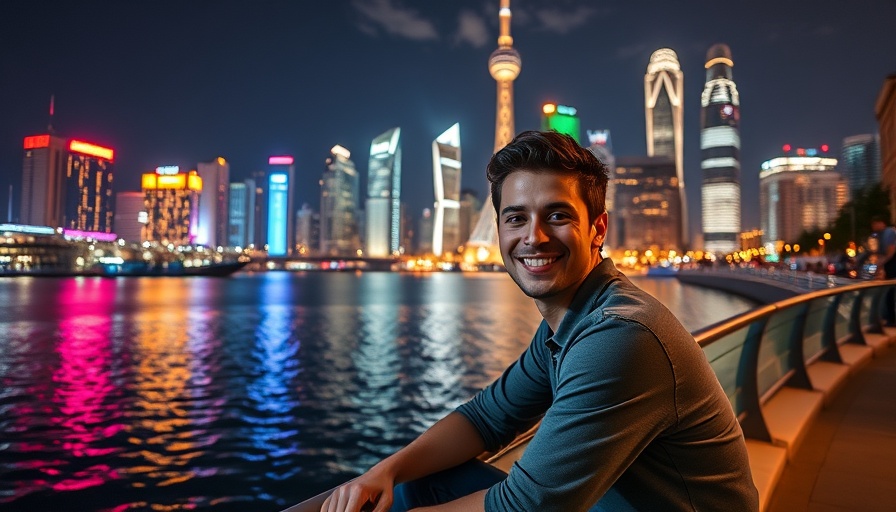 Leqaa Kordia smiling person waterfront city skyline night