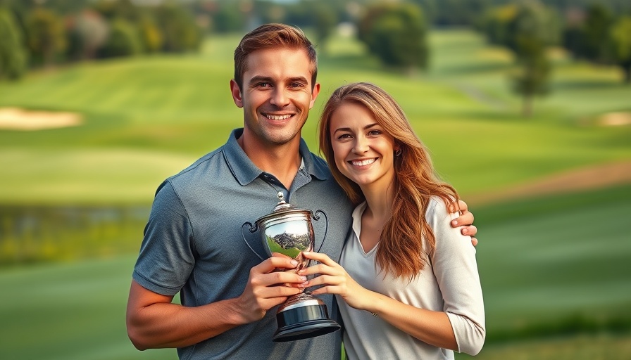 Ryan Burgess golf champion smiling with trophy on golf course.