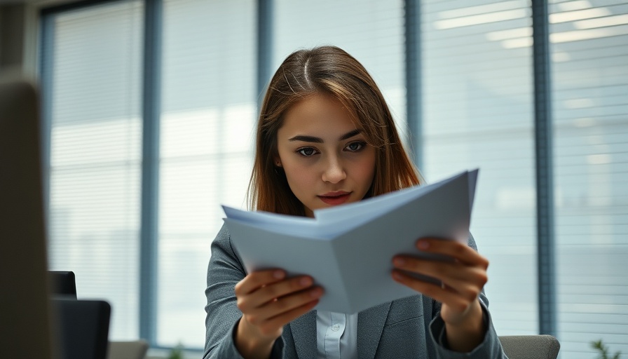 Woman secretly photographing documents related to embezzlement.