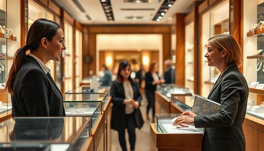 Jewelry business customer and salesperson interaction in store