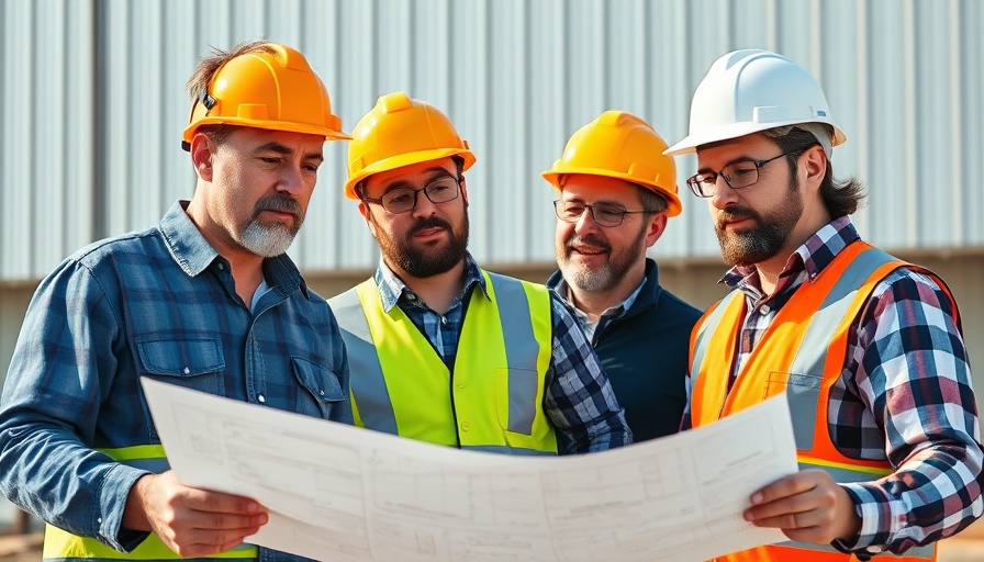 Civil engineers reviewing plans at construction site.