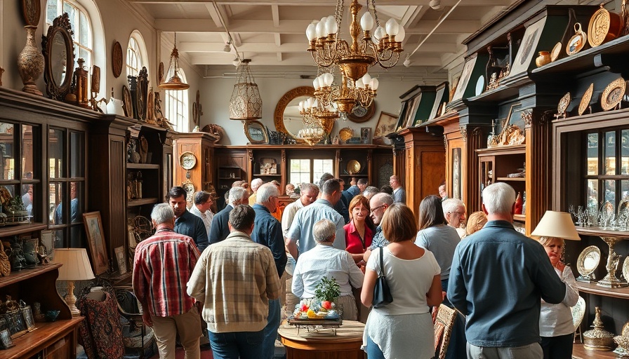 Lively antique shop scene illustrating customer retention.