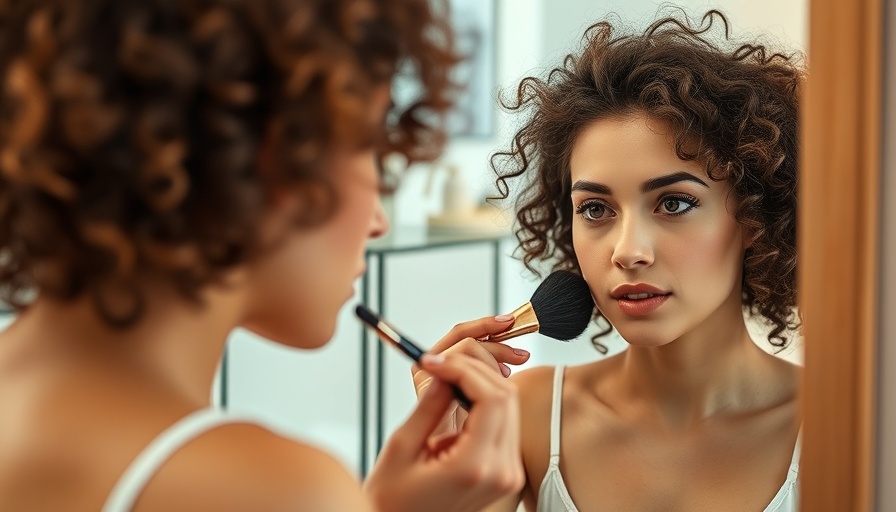 Woman applying makeup in mirror, soft lighting, Mary Kay Credit Card concept.