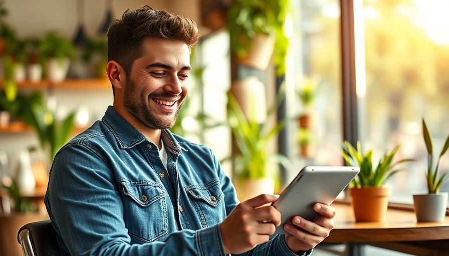 Young man enjoying free WiFi benefits with tablet in cafe.