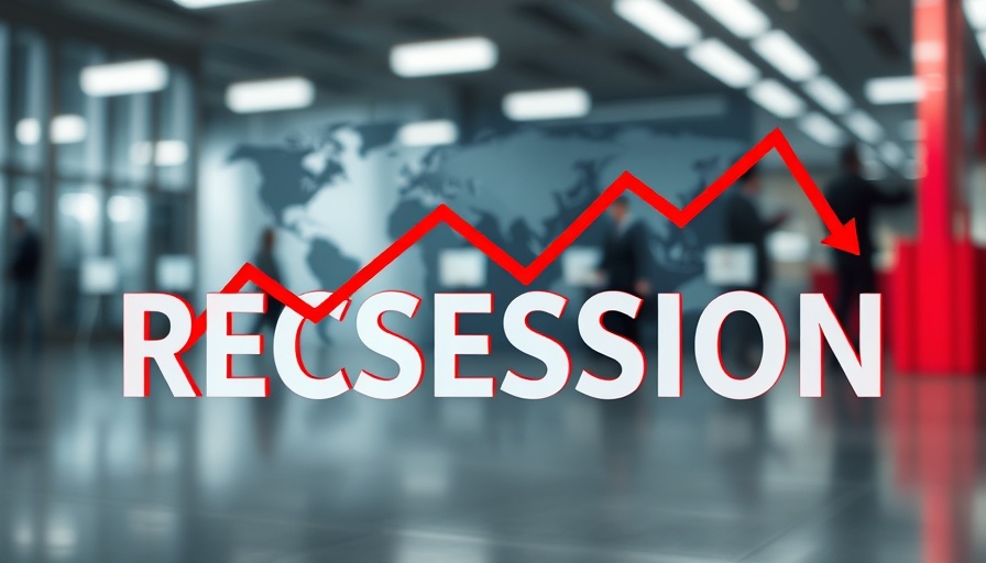 Economic Recession represented by downward graph over blurred business scene.