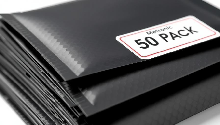 Black bubble mailers 50 pack with colorful label.