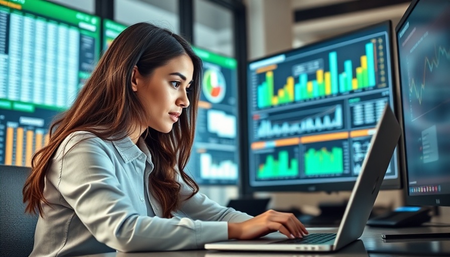 Focused woman studying Excel charts on laptop.