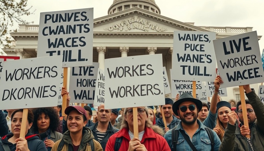 Department of Labor protest with demonstrators holding signs advocating for workers' rights.