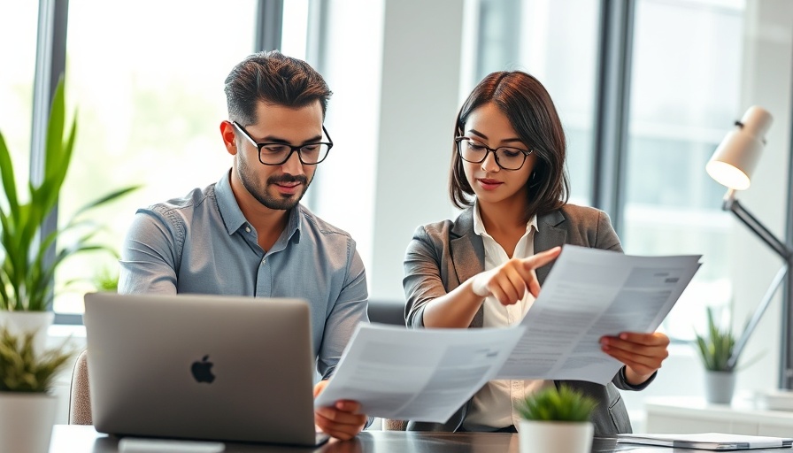 Two professionals collaborating in office to start a staffing agency.