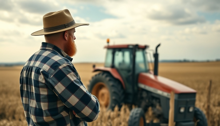 Farmer starting a farm while observing a tractor in the field.