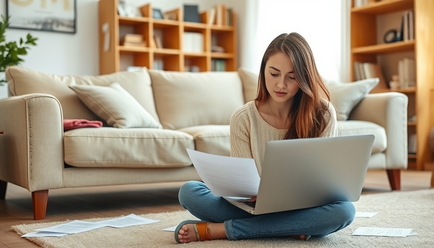 Young woman focused on student loans, reviewing documents with a laptop.