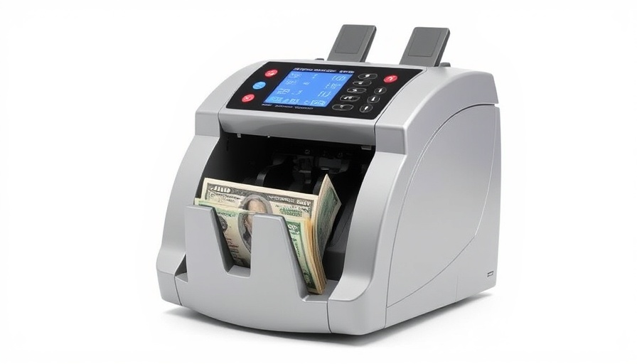 Sleek modern money counter machine showcasing advantages.