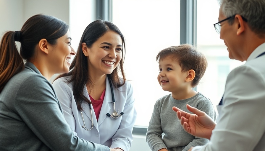 Mother and child consulting with doctor about health insurance.