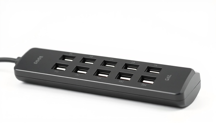 Sleek black power strip with USB ports for business use.