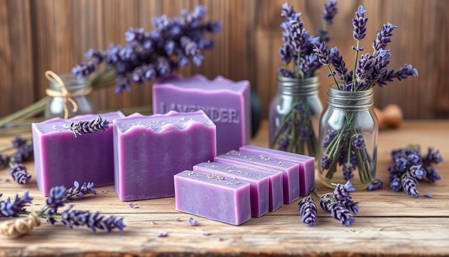 Handmade lavender bath items displayed on wooden surface for profit