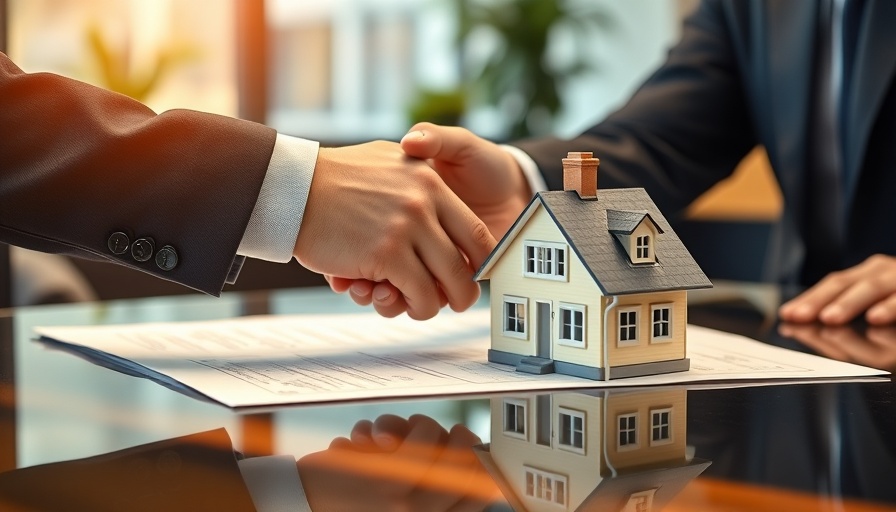 Handshake during commercial property lease negotiation in office.