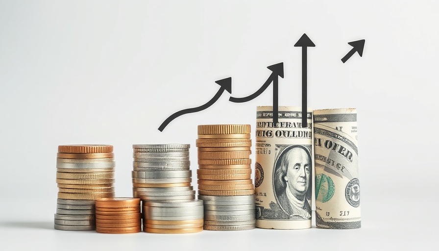 Business financial strategic plan with coins and growth arrows.