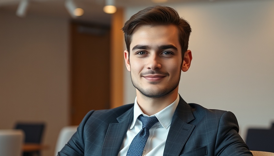 Young man in suit sitting indoors, confident expression, first-mover disadvantage article.