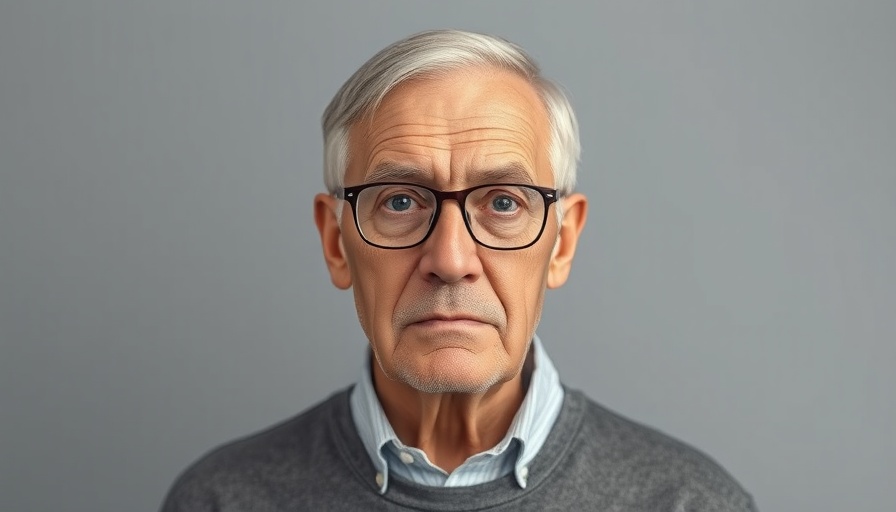 Serious older man with glasses facing camera in soft lighting.