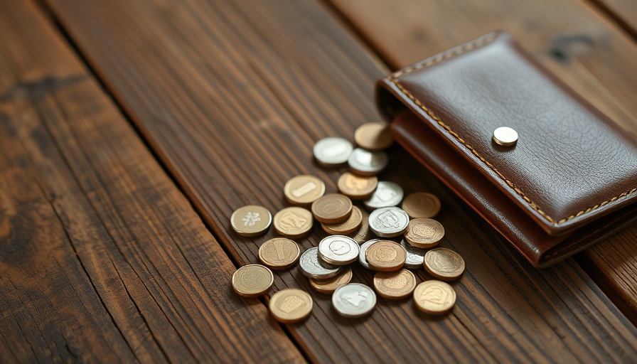 Minimalist wallet with coins on wood table for startup ideas.