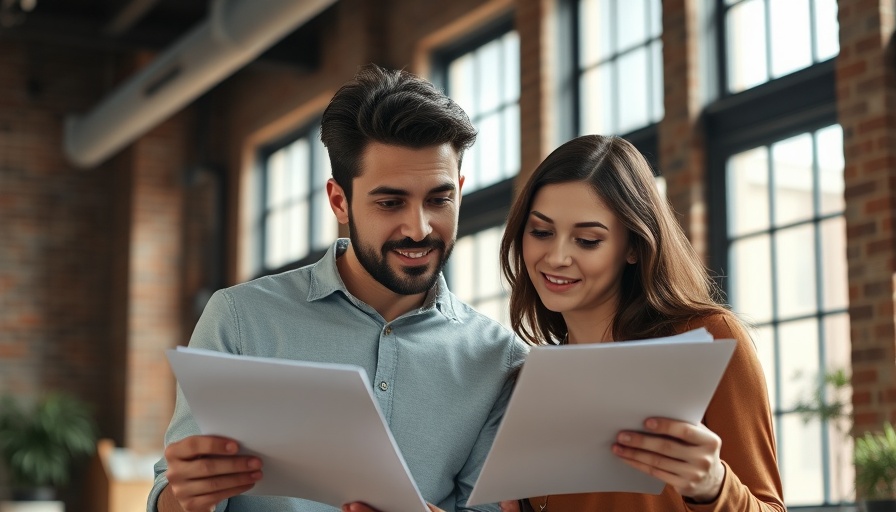 Young couple discussing mortgage rates for entrepreneurs in a loft office.