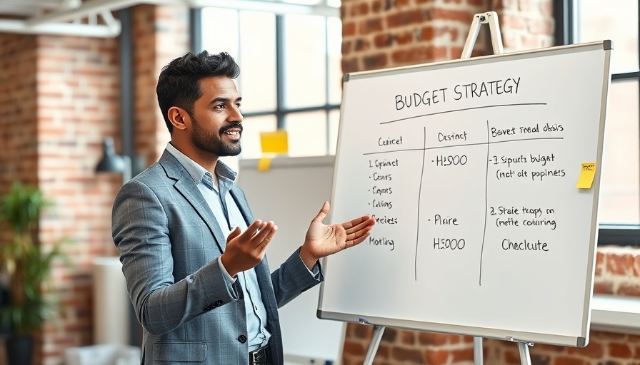 Professional explaining budget strategy on whiteboard in office