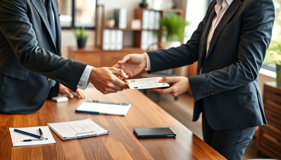 Handshake over business loan agreement with money on table.