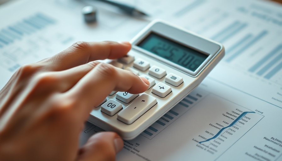 Hand calculating current SBA loan rates February 2025 on a calculator.