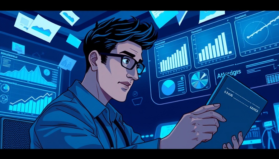 Illustrated person analyzing data on screens related to understanding employee benefits costs