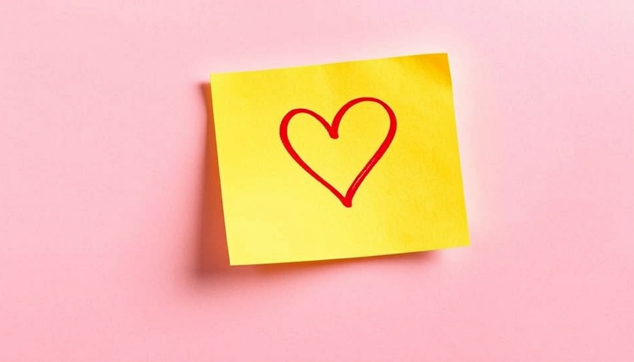 Yellow sticky note with red heart symbolizing office romances in workplace dynamics.