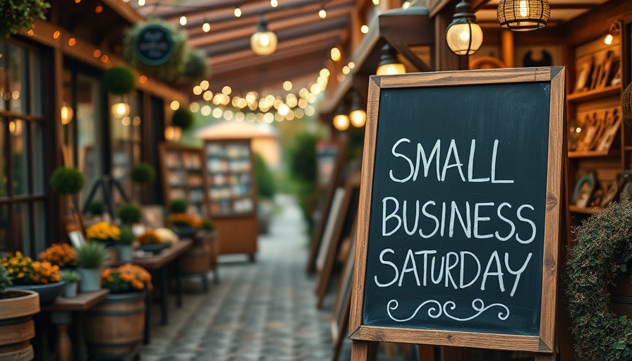 Chalkboard sign in a cozy market promoting Small Business Saturday