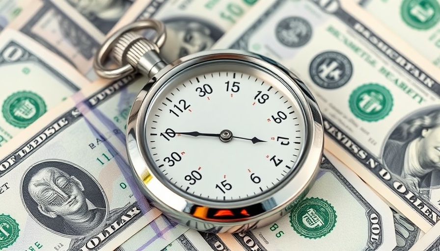 Stopwatch on hundred-dollar bills representing fast business loans.