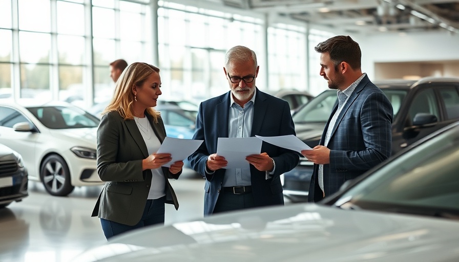 Discussion in car dealership about new car prices and tariffs.