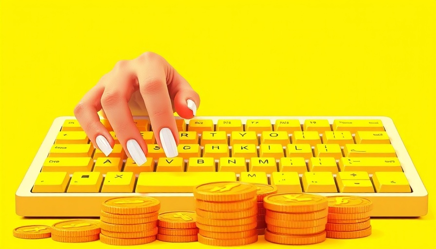 Vibrant B2B SaaS marketing tactics illustration with keyboard and coins.