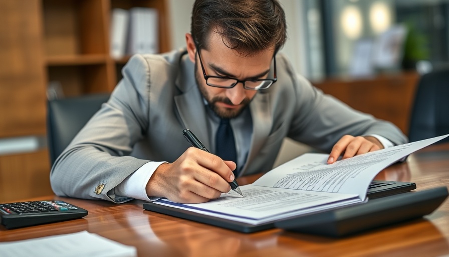 Businessman signing Certificate of Beneficial Ownership form at a desk.