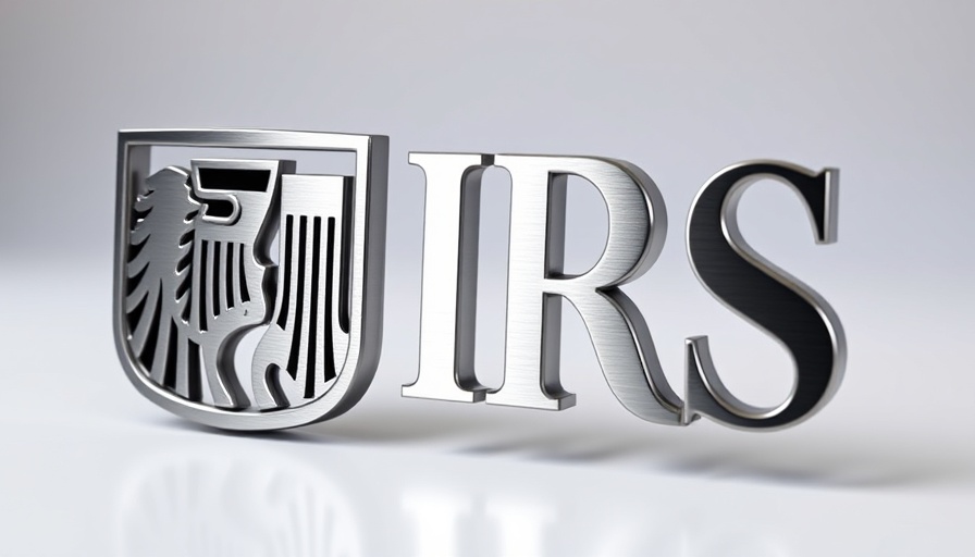 Close-up of IRS logo on smooth background.