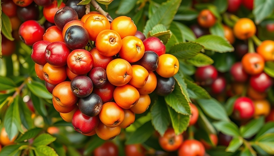 Vibrant multi-grafted fruit trees with colorful fruits in daylight.