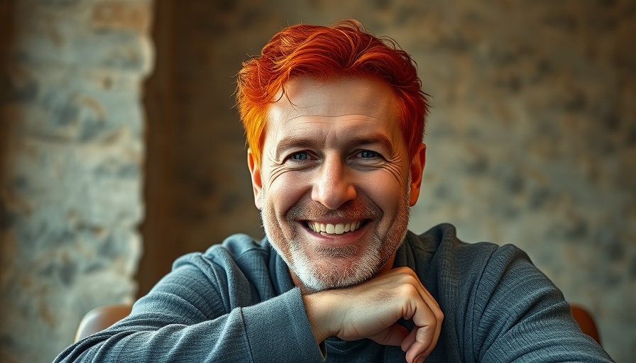 Middle-aged man with red hair smiling in cozy interior.