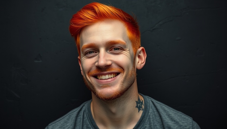 Man with red hair smiling casually in front of a textured wall.